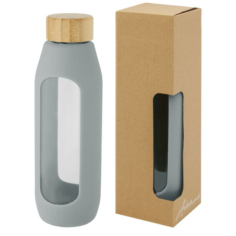 Glasflaska 600ml med Silikongrepp och Bambulock