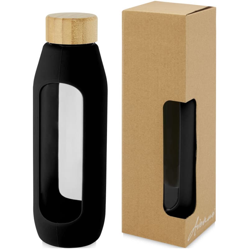 Glasflaska 600ml med Silikongrepp och Bambulock