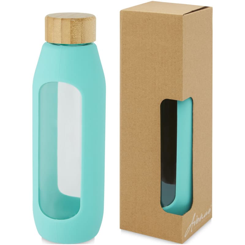 Glasflaska 600ml med Silikongrepp och Bambulock