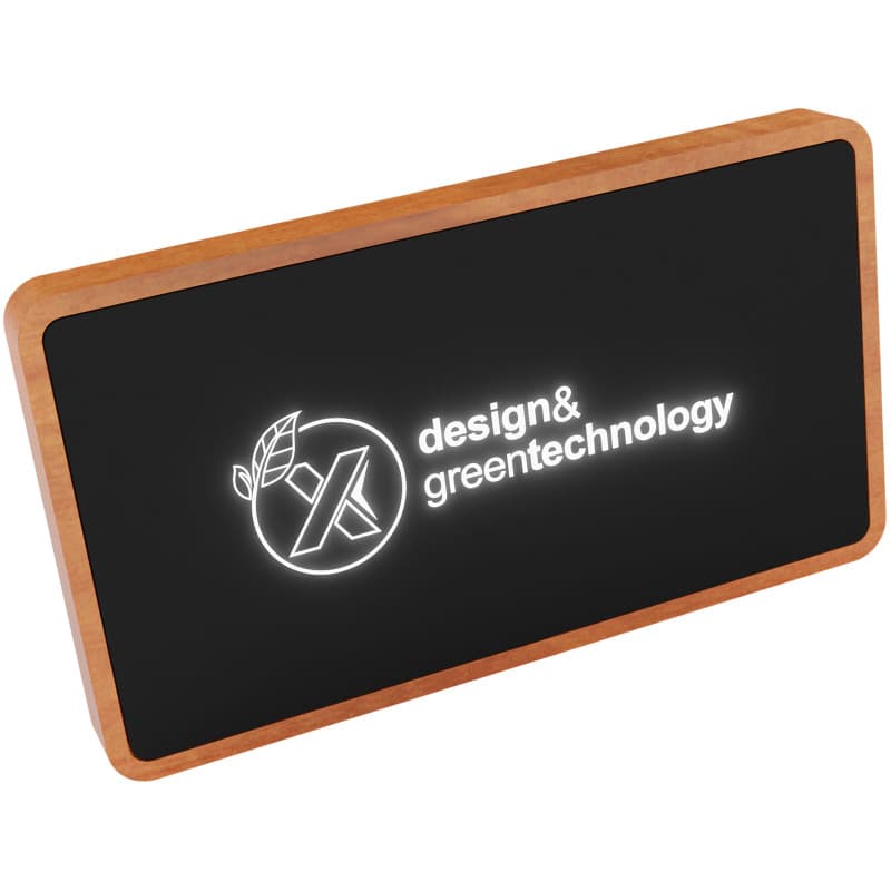 5000 mAh Trådlös Powerbank med Upplyst Logotyp av Trä